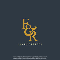 Initial letter F & R FR luxury art vector mark logo, gold color on black background.