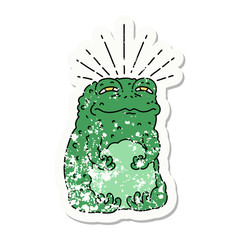 grunge sticker of tattoo style toad character