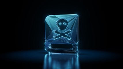 3d rendering wireframe neon glowing symbol of book dead on black background with reflection