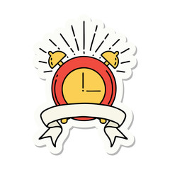 sticker of tattoo style ringing alarm clock