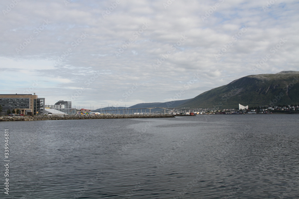 Wall mural tromso tromsø water travel tourism sea coast nature port blue landscape sky harbor architecture euro