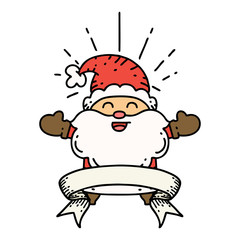 banner with tattoo style happy santa claus christmas character
