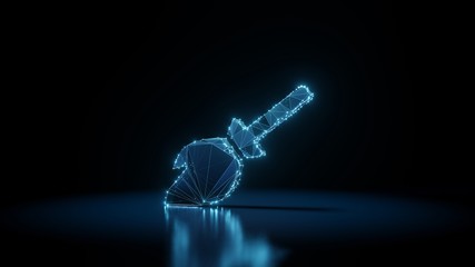 3d rendering wireframe neon glowing symbol of broom on black background with reflection
