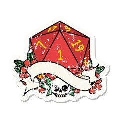 natural one d20 dice roll grunge sticker