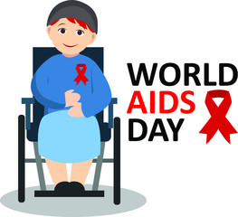 Woman sitting down on wheel chair with text for celebrate aids day