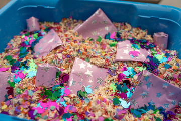 A box full of presents. Surprise present box