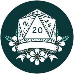 natural 20 critical hit D20 dice roll icon