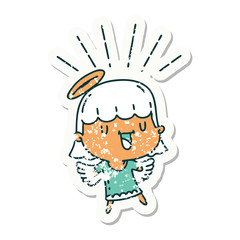 grunge sticker of tattoo style singing angel