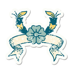 Fototapeta premium grunge sticker with banner of a decorative flower