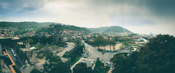 Panoramic view of Tbilisi citytown and modern architecture. Tbilisi the capital of Georgia.