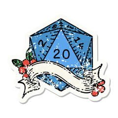 natural twenty D20 dice roll grunge sticker