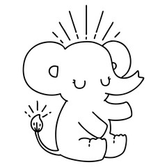 traditional black line work tattoo style cute elephant