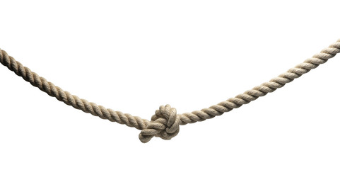 Large hanging rope with a knot in the center, isolated on a white background