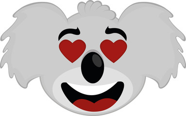 Vector illustration of the face of a cartoon koala in love