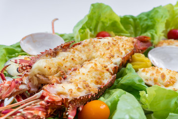 An assortment of baked seafood with cream and cheese