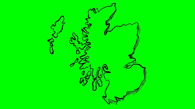 Scotland drawing outline map green screen isolated