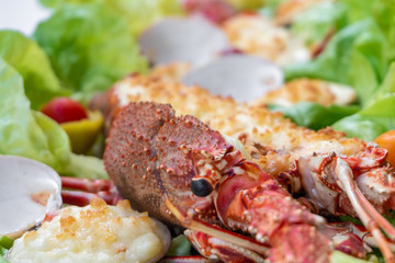 An assortment of baked seafood with cream and cheese