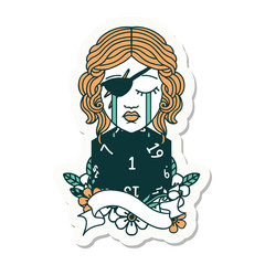crying human rogue with natural one D20 roll sticker