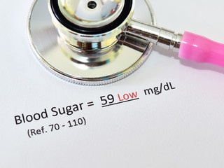 Abnormal low blood sugar test result with stethoscope