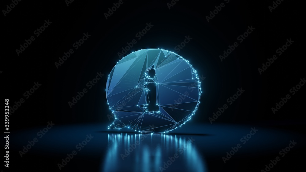 Poster 3d rendering wireframe neon glowing symbol of rounded chat bubbles on black background with reflection