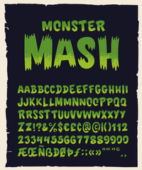 Vintage Hand Drawn Typeface "Monster Mash". Retro Styled Halloween Font. Cute and Spooky Lettering. Inspired by Old Comic Books and Scary Movie Posters. Vector Illustration
