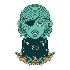 half orc rogue with natural 20 dice roll illustration