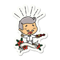 sticker of tattoo style man serving wine