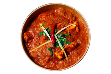 Indian Food. Indian chicken jalfrezi curry in balti dish