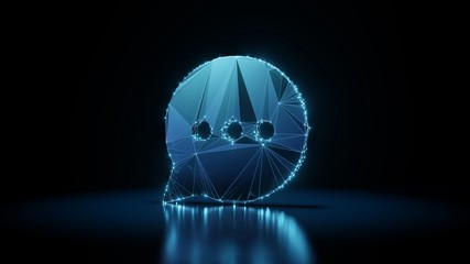 3d rendering wireframe neon glowing symbol of rounded chat bubble on black background with reflection