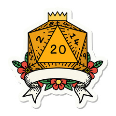 natural 20 critical hit D20 dice roll sticker