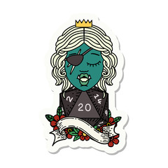 orc rogue character with natural twenty dice roll sticker
