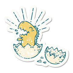 grunge sticker of tattoo style hatching dinosaur