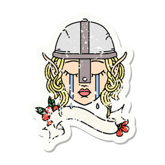 crying elf fighter character face grunge sticker