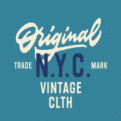 Vintage Original New York T Shirt Graphics. Retro Apparel Typography Lettering Print. Vector Design.