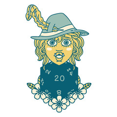 half orc bard with natural twenty dice roll  illustration