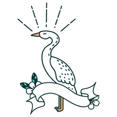 banner with tattoo style standing stork