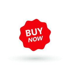 Sale icon : buy now signage. red buy now icon button in vector file isolated on white background.