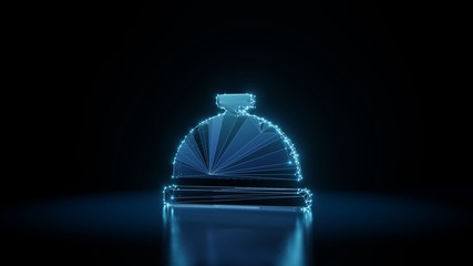 3d rendering wireframe neon glowing symbol of concierge bell on black background with reflection