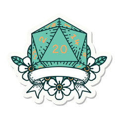 natural 20 critical hit D20 dice roll sticker