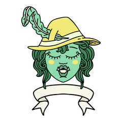 singing half orc bard character with banner illustration