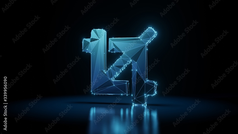 Poster 3d rendering wireframe neon glowing symbol of crop on black background with reflection
