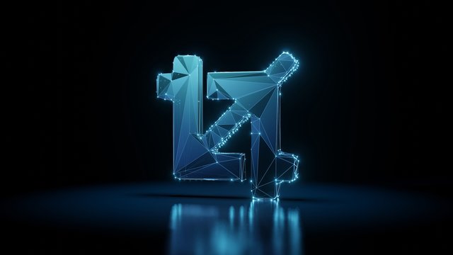 3d rendering wireframe neon glowing symbol of crop on black background with reflection
