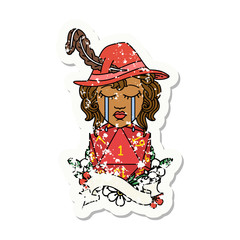 crying human bard with natural 1 D20 roll illustration