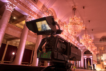 tv camera in a concert hall. Digital TV camera.