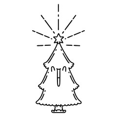 traditional black line work tattoo style christmas tree with star