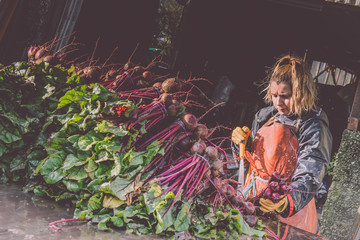 Female Farmer washing beetroot