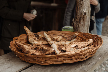 fresh national georgian bread in a basket with bread