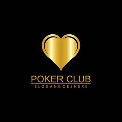 Gold Poker Logo Vector in Elegant Style with Black Background. Poker Club Logo Design for Casino Business, Gamble, Card Game, Speculate, etc