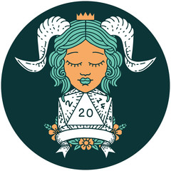 tiefling with natural 20 D20 roll icon