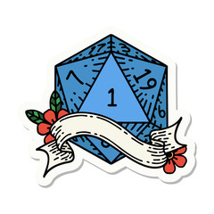 natural one d20 dice roll sticker